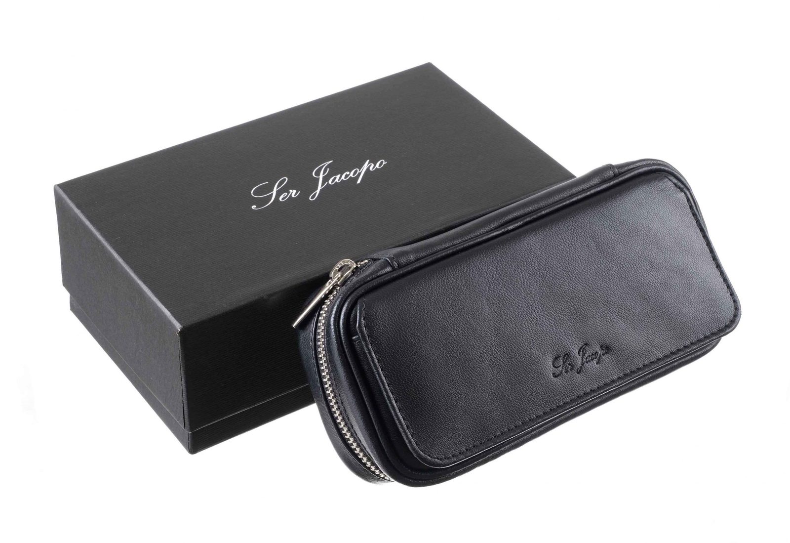 Сумка Ser Jacopo для 2 трубок и табака, натуральная кожа Наппа, подарочная упаковка B030-Black preview