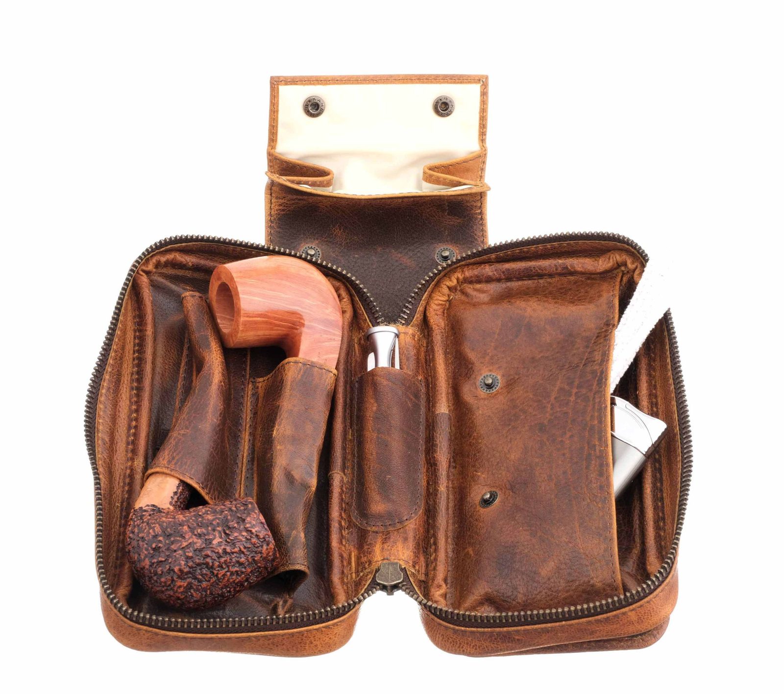 Сумка Ser Jacopo для 2 трубок и табака, натуральная кожа, подарочная упаковка B030-Brown preview