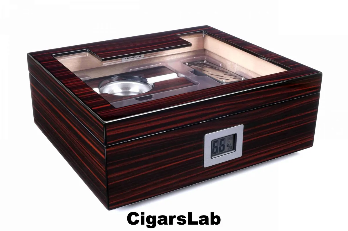 Хьюмидор Lubinski на 60 сигар со стеклом и подарочным набором, Эбеновое дерево